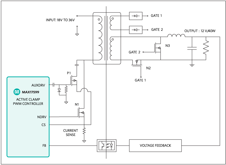 The MAXREFDES48# reference design block diagram.