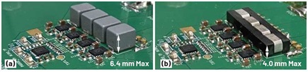 Figure 5. The voltage regulator four-phase building block with inductor footprint that accepts (a) DL = 100 nH (h = 6.4 mm max) and (b) NCL0804-4 (h = 4.0 mm max).