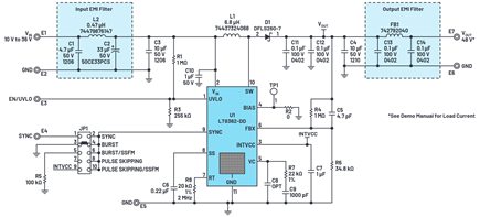 Figure 1. Schematic demonstration circuit DC2628 used to build a phantom power supply.