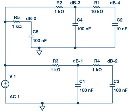 Figure 2. LTspice schematic of RC filters.