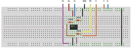 Figure 5. Noninverting hysteresis comparator breadboard circuit.