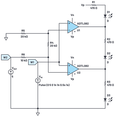 Figure 16. Voltage level indicator using LEDs.