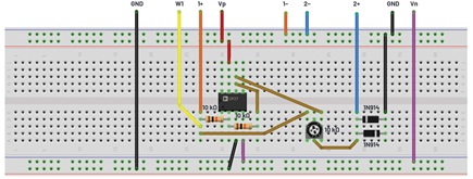 Figure 3. Op amp settling time breadboard circuit.