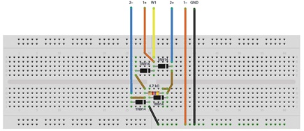 Figure 13. Diode bridge rectifier breadboard circuit.