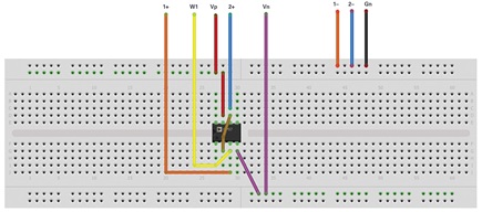 Figure 3. Unity-gain follower breadboard circuit.