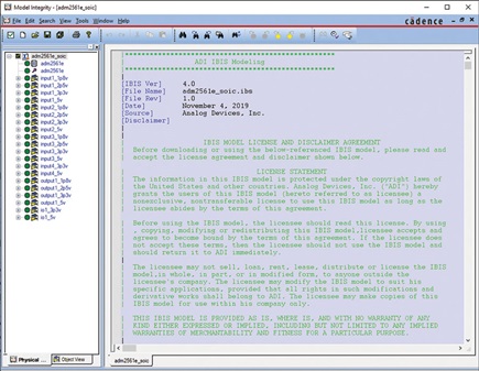 Figure 5. Sample main header file in an IBIS model using Cadence Model Integrity.