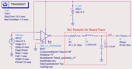 Figure 21. Actual IBIS simulation setup with loading conditions (open-drain buffer).