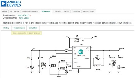 Figure 3. A circuit design and simulation with the EE-Sim Power Tool.