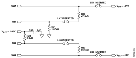 Figure 5. AD5761R Supply Configuration with ADP5070 and Resistor Dividers.