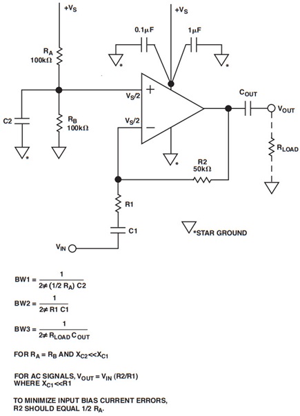 Figure 3. A Decoupled Single Supply Inverting Amplifier Circuit.