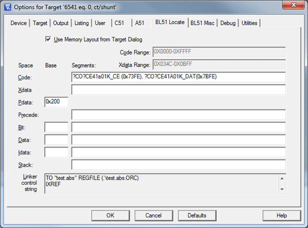 Figure 8. BL51 Locate window in Keil uVision 4.