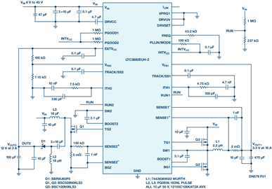 Electrical schematic of LTC3892 in SEPIC and buck applications Electrical schematic of LTC3892 in SEPIC and buck applications