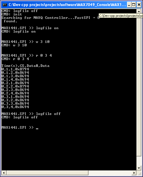 Figure 2. MAX1441_Console window.