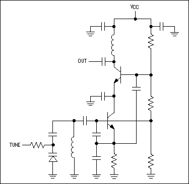 Figure 1.  This schematic shows an IF VCO implemented with discrete circuit elements.