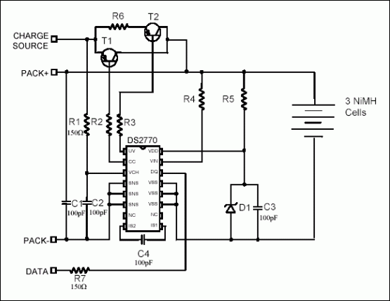 Figure 1. Recommended schematic for a 3-cell NiMH battery pack.