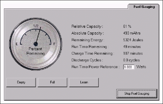 Figure 4. Fuel gauging tab of the evaluation software.