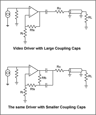 Figure 1. A method to reduce the size of the coupling capacitors by bootstrapping the load.