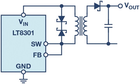 The LT8301 flyback regulator without an isolated feedback path The LT8301 flyback regulator without an isolated feedback path