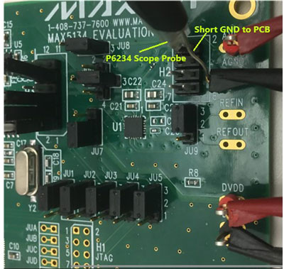 MAX5134 glitch impulse measurement using a Tektronix P6234 probe