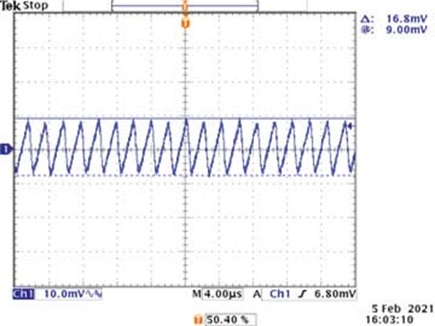 Figure 8. Oscilloscope screen capture of a MAX77642 SBB1 (analog = 1.8 V) ripple waveform (VIN = 4.2 V, IOUT = 100 mA).