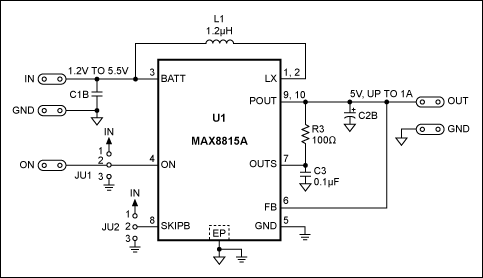 Figure 2. The MAX8815AEVKIT provides a 5V output needed for the application, so the circuit was not modified.