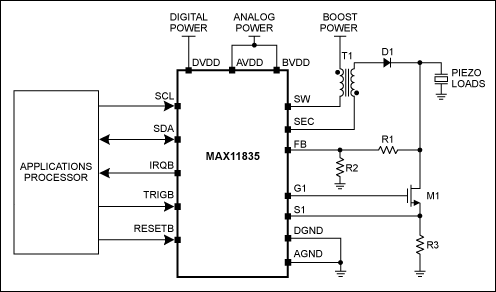 Figure 7. Circuit diagram for a tactile feedback solution using piezo actuators.