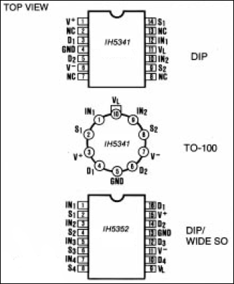 IH5341, IH5352: Pin Configuration