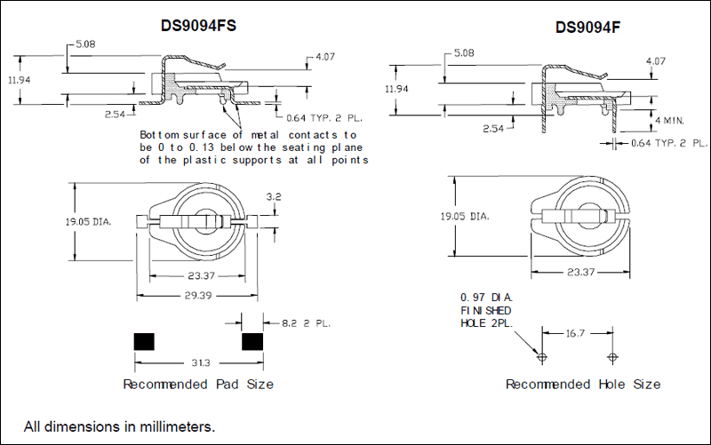 DS9094F, DS9094FS: iButton PCB Clip