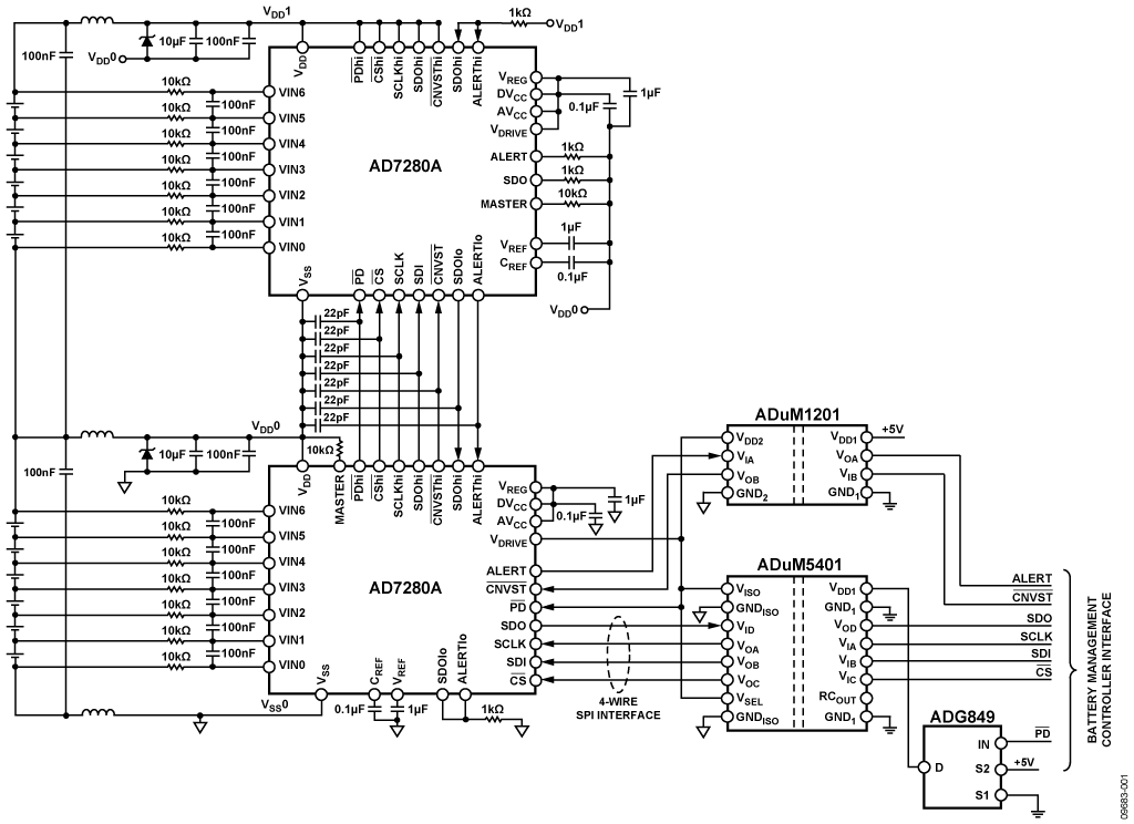 AD7280A Daisy-Chain Configuration Circuit with Isolation