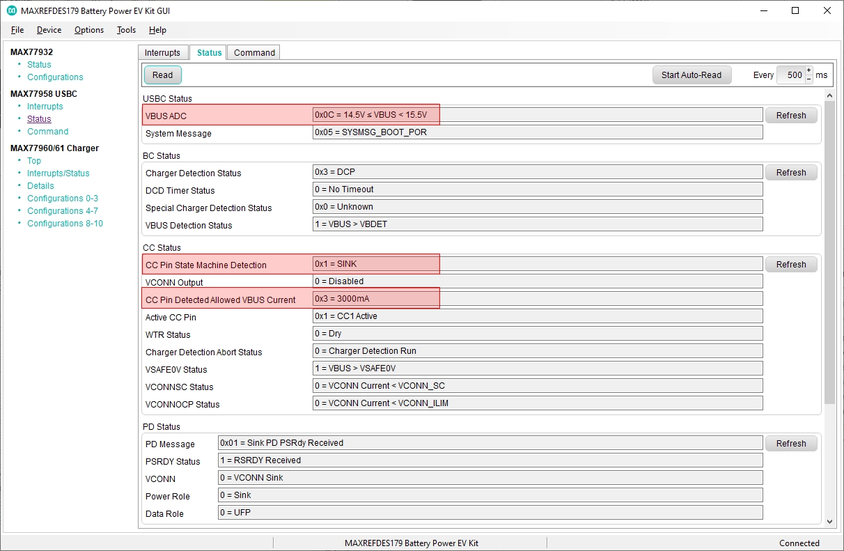 Figure 48. USB-C status after the dead-battery bootup.
