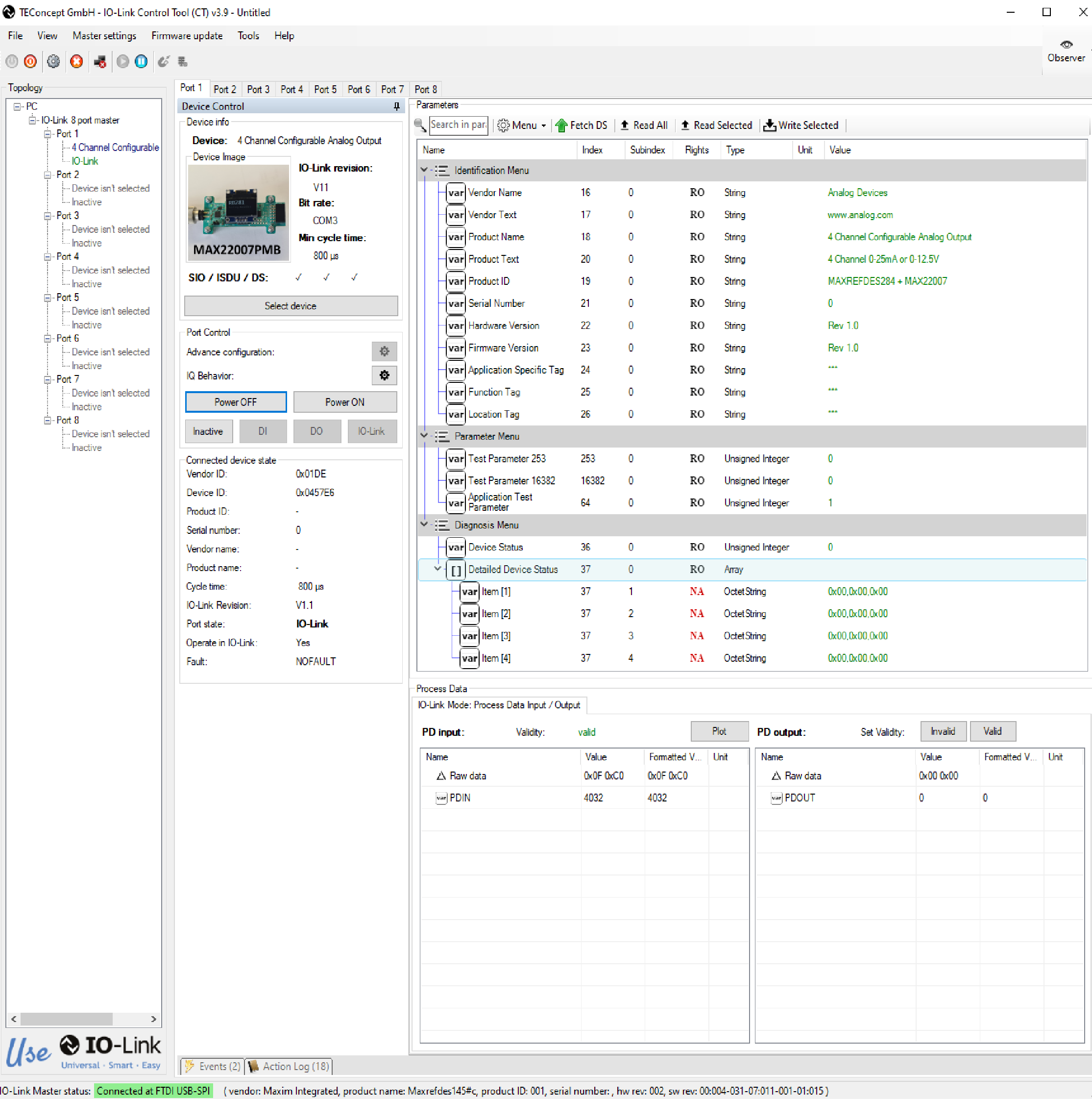 Figure 9. IO-Link Control Tool (IO-Link Communication Connected).