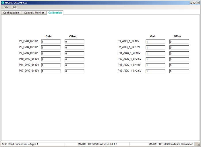 Figure 10. Screenshot of MAXREFDES39# software – Calibration tab.