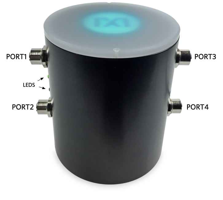 Figure 2. The MAXREFDES79# reference design port and LED locations.