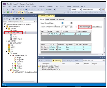 Figure 1: Available CPU (Windows/Isolated) = 4/0 → no processor core is assigned to TwinCAT yet