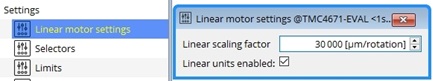 Figure 6: Linear motor settings