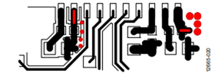 Figure 20. Layout of the GNDISO connections to the isolated ground plane and related vias.