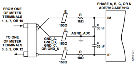 Figure 4. Interfacing the ADE7912/ADE7913 with a shunt.