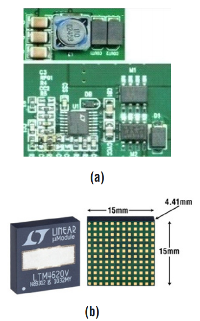 図18．（a）ディスクリートの12V入力、3.3V/10A出力LTC3778電源（b）完全集積型の16V入力、デュアル13Aまたはシングル26ALTM4620 μModule®降圧レギュレータの例