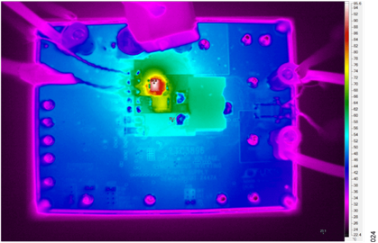 図24. 熱解析、V<sub>IN</sub> = +72V、V<sub>OUT</sub> = −48 V、I<sub>OUT</sub> = 2A(空気流なし) Figure 24. Thermal Analysis, VIN = +72 V, VOUT = −48 V, IOUT = 2 A (No Air Flow).