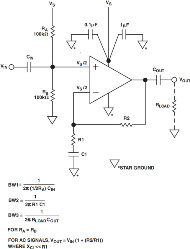 図1.不安定になる恐れのある単電源オペアンプ回路