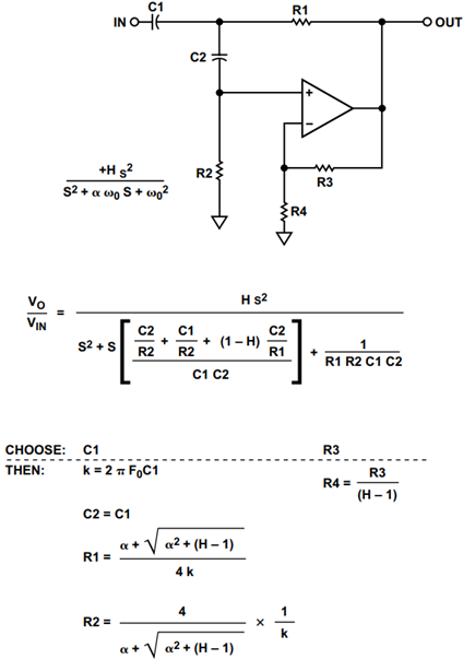 Sallen-Key High-Pass Design Equations