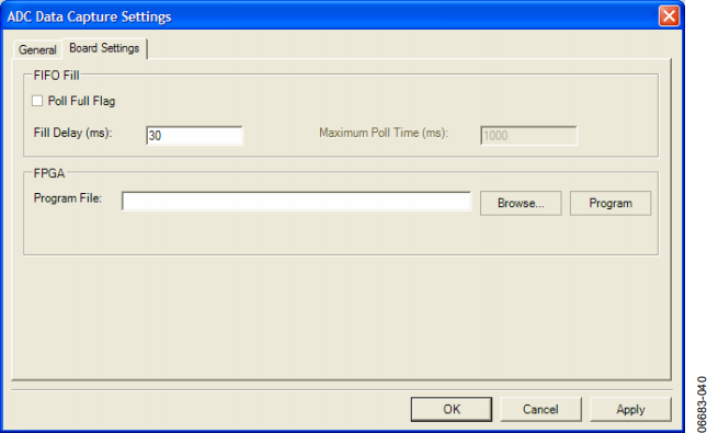 図41. ADC Data Capture SettingsフォームのBoard Settingsタブ