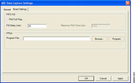 ADC Data Capture Settings Form, Board Settings Tab