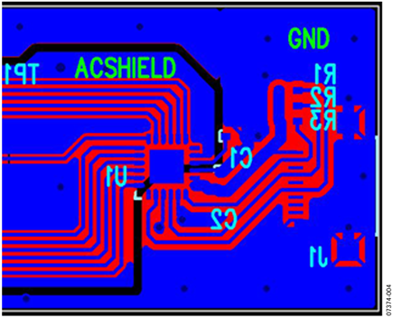 Figure 4. AD7147 or AD7148 layout example, bottom layer