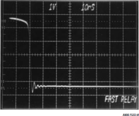 図G4．水銀リード・リレーは5nsで開放され、即座にゼロにセトリングする。500MHzのリングオフはソース終端インピーダンスの不整合によって生じたものである