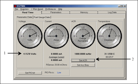 Figure 4. Parametric data subtab of the real time tab.