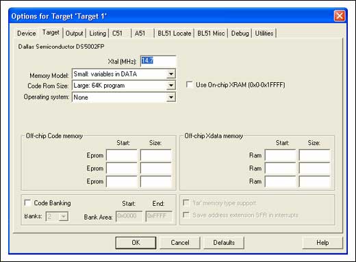 図3. プロジェクトオプションのTargetタブの設定。