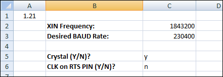 Programming Baud Rates Spreadsheet