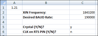 Programming Baud Rates Spreadsheet