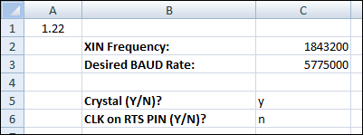 Programming Baud Rates Spreadsheet